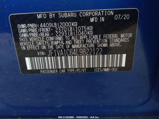 Photo 8 VIN: JF1VA1C64L9822122 - SUBARU WRX 