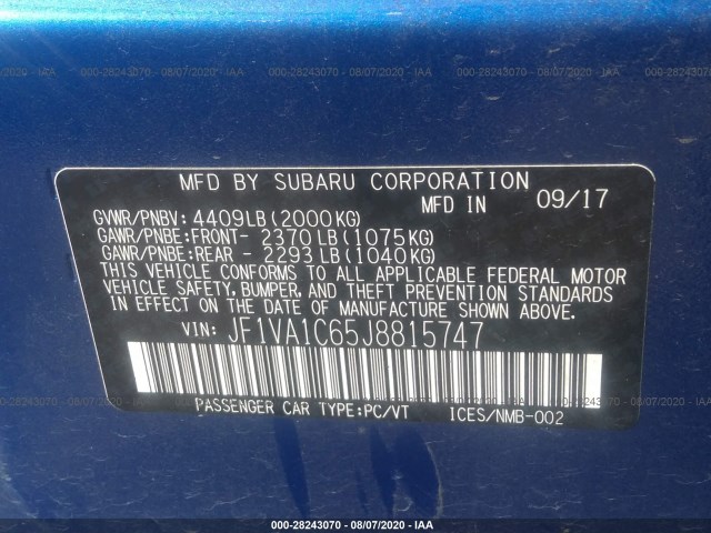 Photo 8 VIN: JF1VA1C65J8815747 - SUBARU WRX 