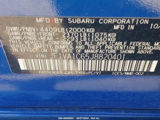 Photo 8 VIN: JF1VA1C65J8820401 - SUBARU WRX 