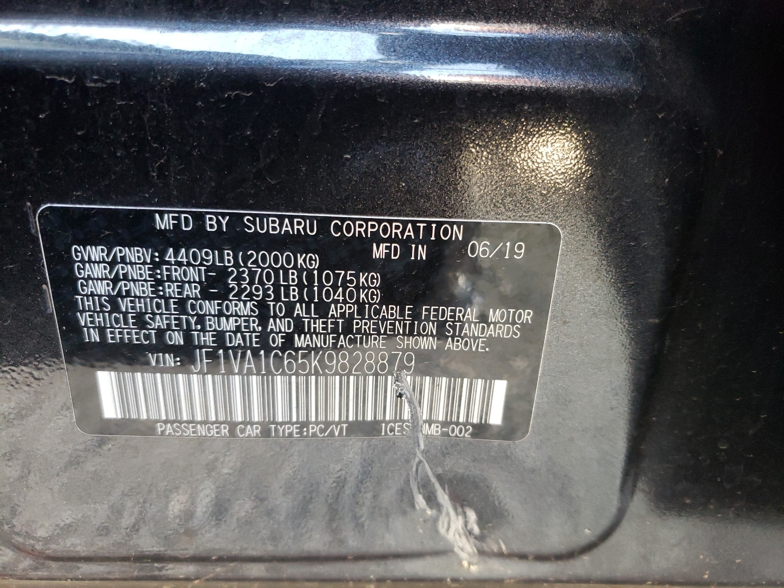 Photo 9 VIN: JF1VA1C65K9828879 - SUBARU WRX PREMIU 