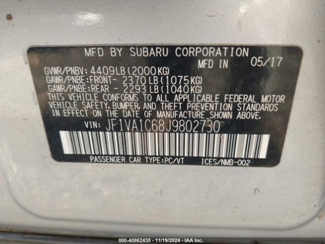 Photo 8 VIN: JF1VA1C68J9802730 - SUBARU WRX 