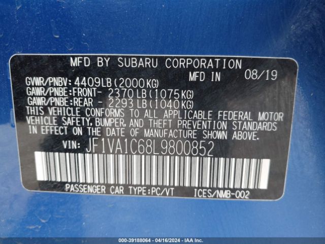 Photo 8 VIN: JF1VA1C68L9800852 - SUBARU WRX 