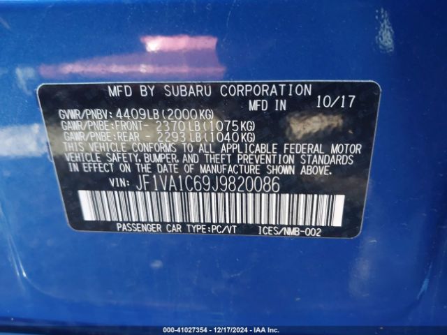 Photo 8 VIN: JF1VA1C69J9820086 - SUBARU WRX 