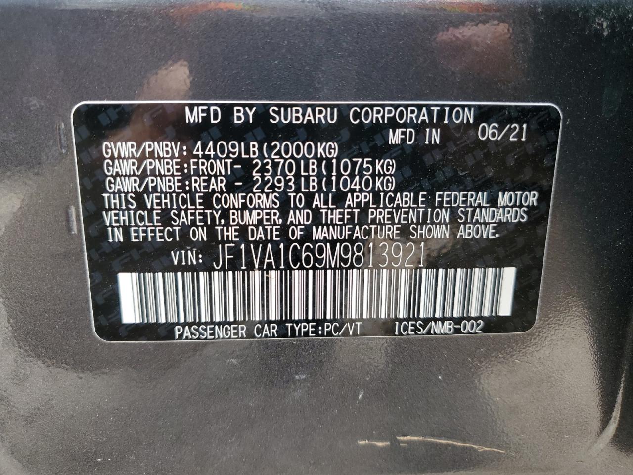 Photo 11 VIN: JF1VA1C69M9813921 - SUBARU WRX 