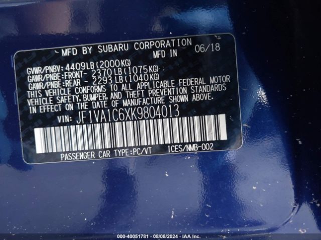 Photo 8 VIN: JF1VA1C6XK9804013 - SUBARU WRX 