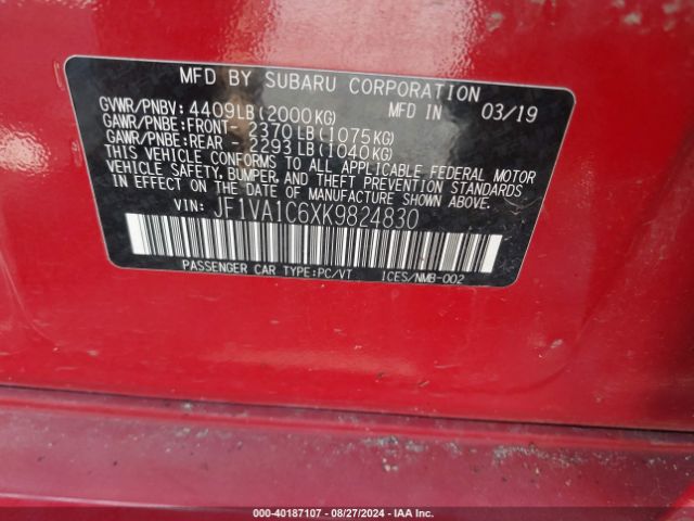 Photo 8 VIN: JF1VA1C6XK9824830 - SUBARU WRX 