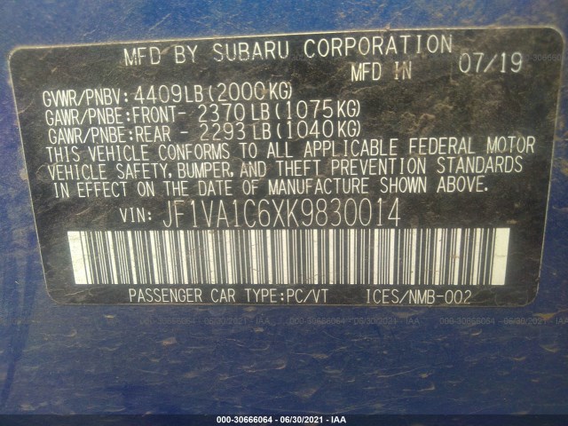 Photo 8 VIN: JF1VA1C6XK9830014 - SUBARU WRX 