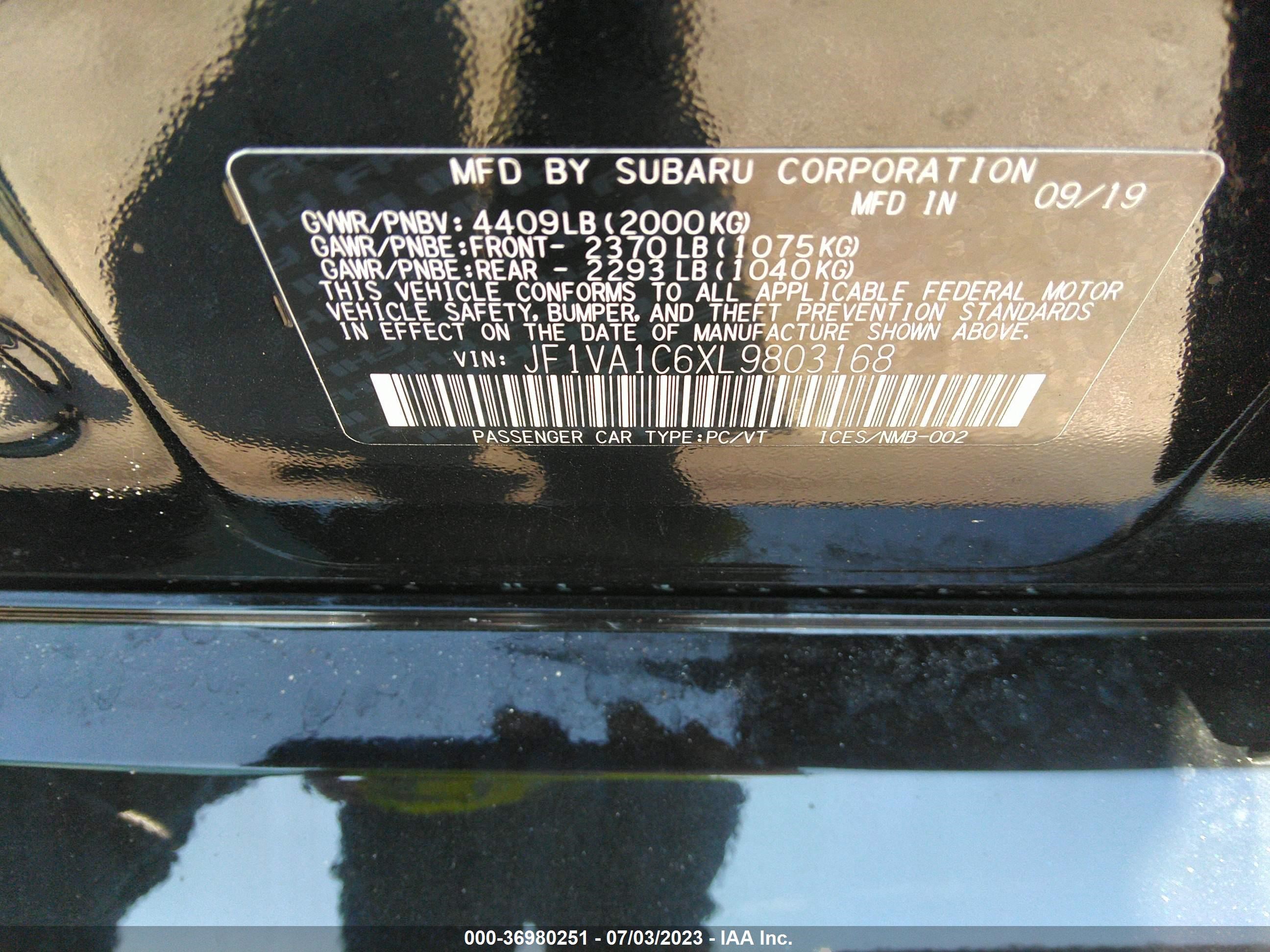 Photo 8 VIN: JF1VA1C6XL9803168 - SUBARU WRX 