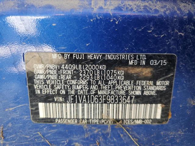 Photo 12 VIN: JF1VA1D63F9833647 - SUBARU WRX PREMIU 