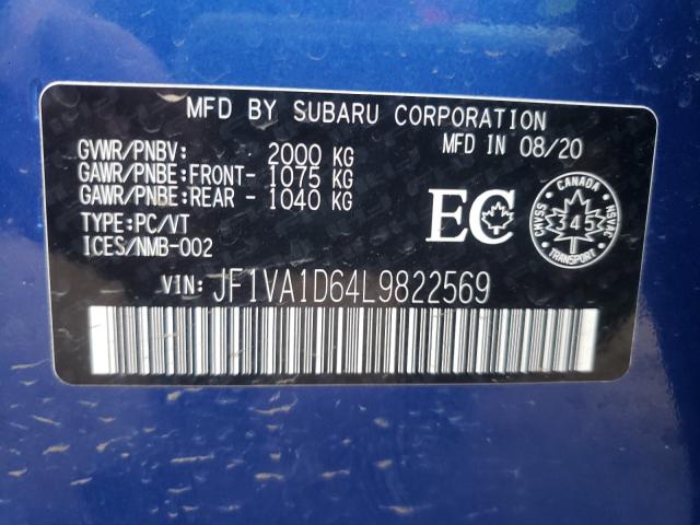 Photo 9 VIN: JF1VA1D64L9822569 - SUBARU WRX PREMIU 