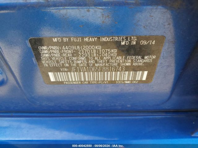 Photo 8 VIN: JF1VA1D65F8816743 - SUBARU WRX 