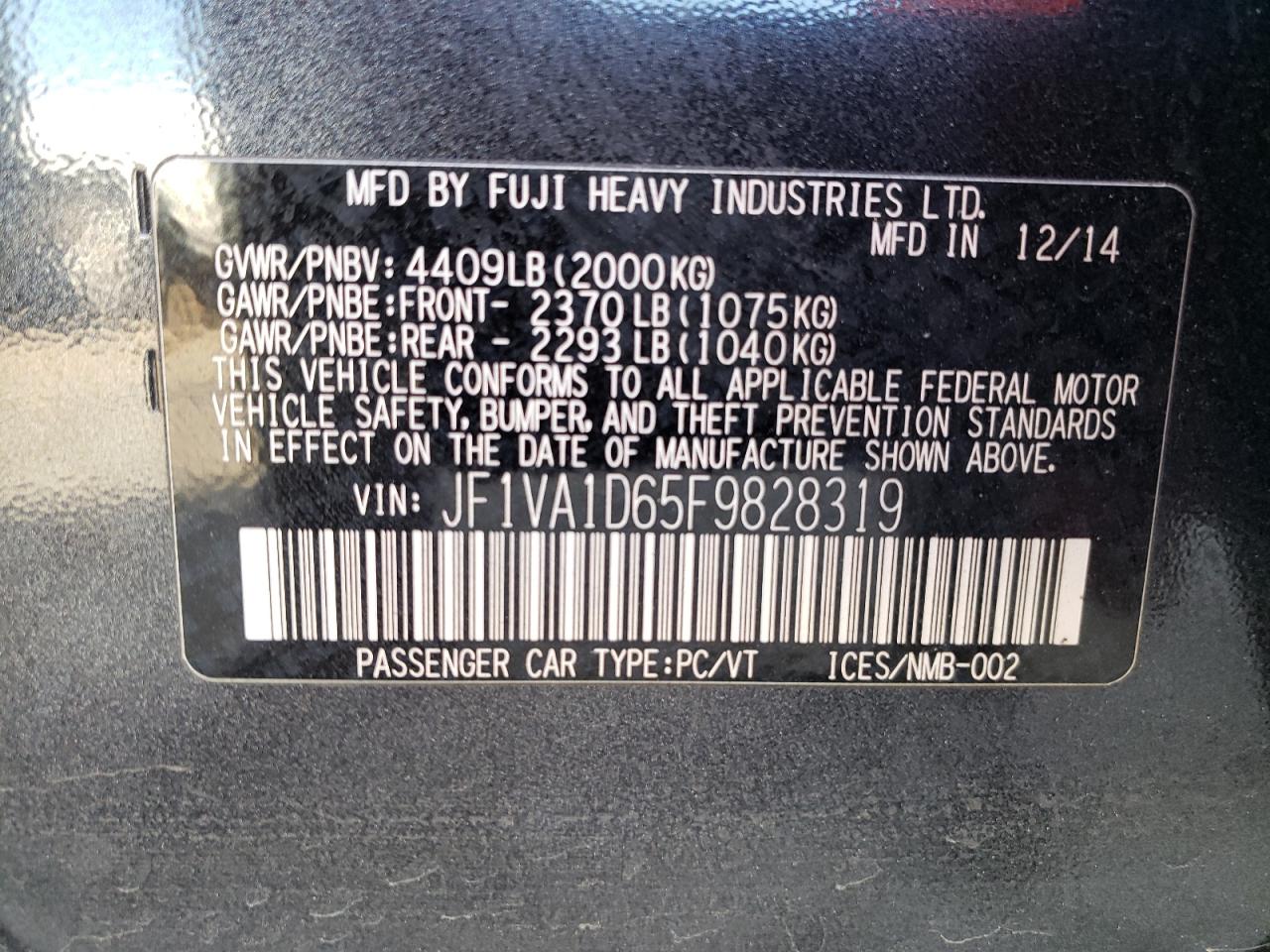 Photo 11 VIN: JF1VA1D65F9828319 - SUBARU WRX PREMIU 