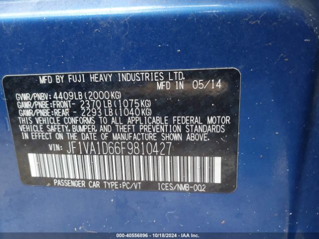 Photo 8 VIN: JF1VA1D66F9810427 - SUBARU WRX 