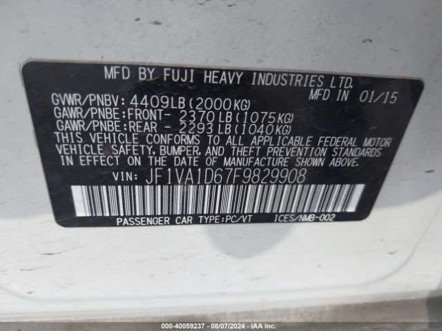 Photo 8 VIN: JF1VA1D67F9829908 - SUBARU WRX 