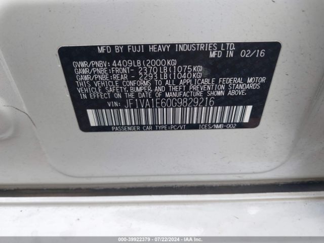 Photo 8 VIN: JF1VA1E60G9829216 - SUBARU WRX 