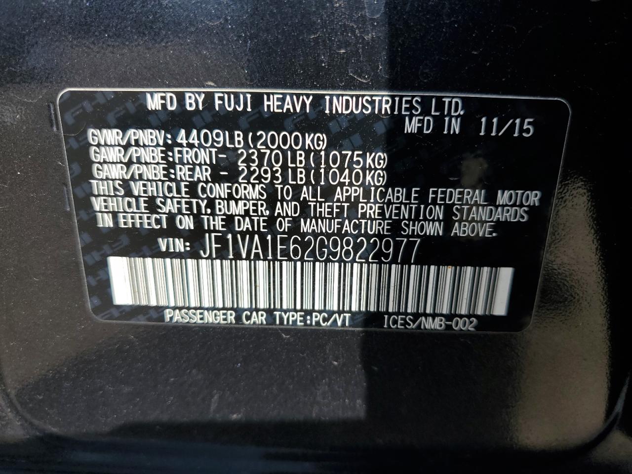 Photo 12 VIN: JF1VA1E62G9822977 - SUBARU WRX 