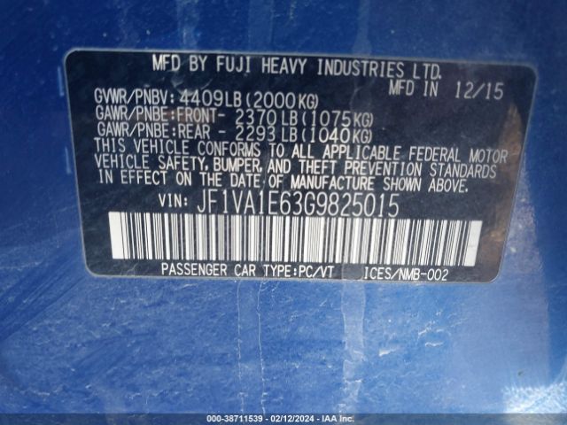 Photo 8 VIN: JF1VA1E63G9825015 - SUBARU WRX 