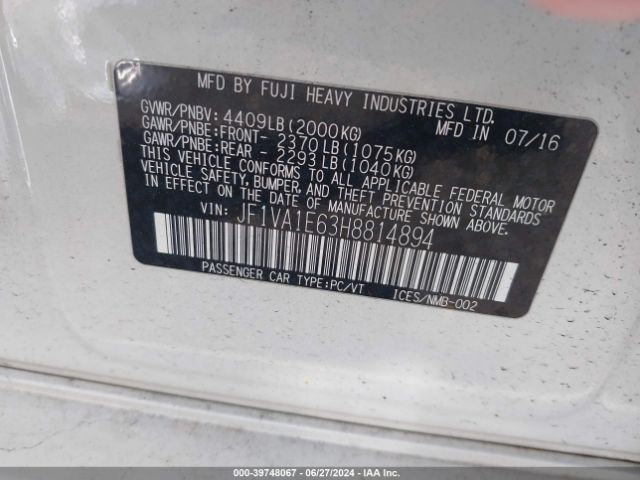 Photo 8 VIN: JF1VA1E63H8814894 - SUBARU WRX 