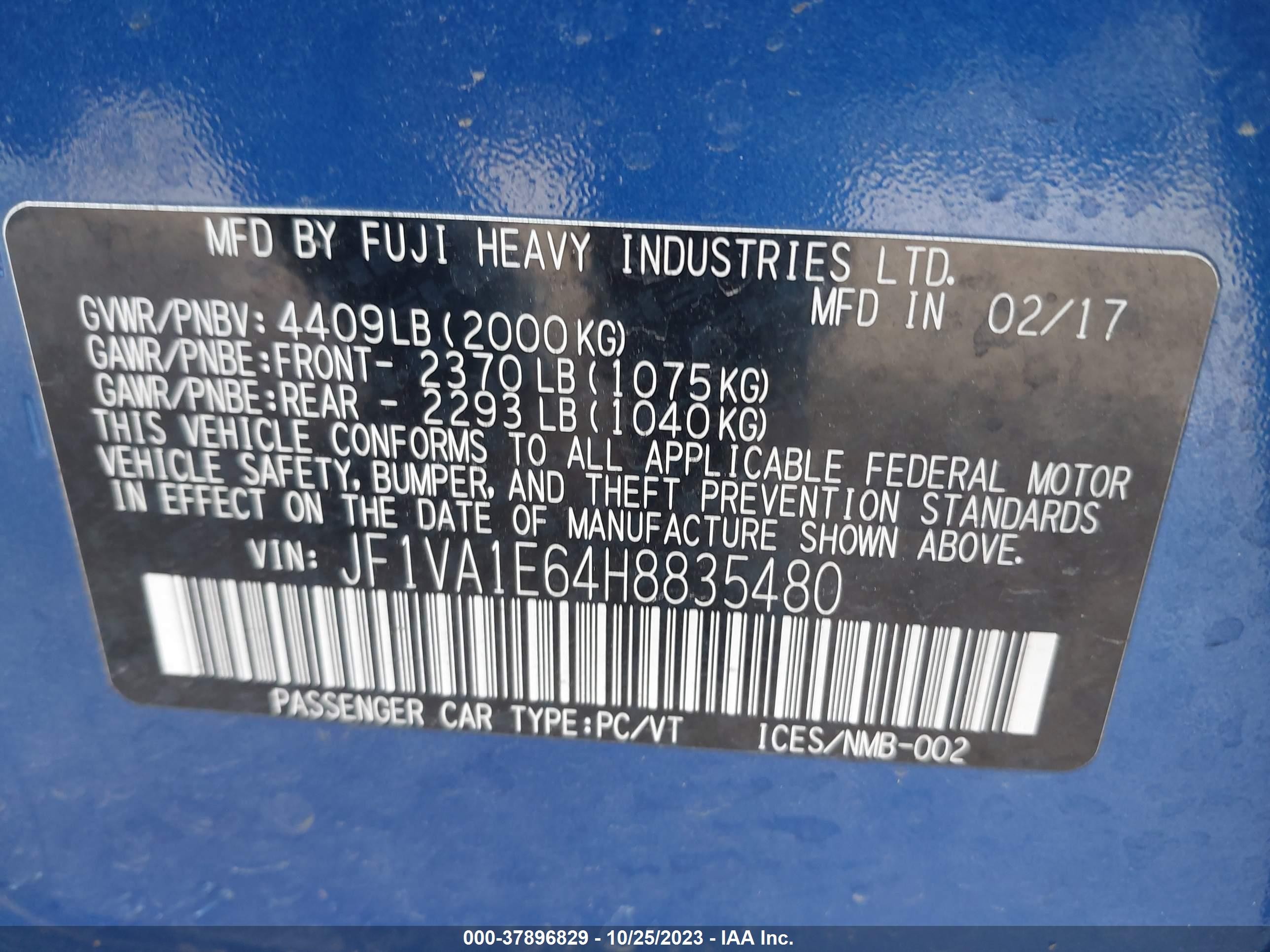 Photo 8 VIN: JF1VA1E64H8835480 - SUBARU WRX 