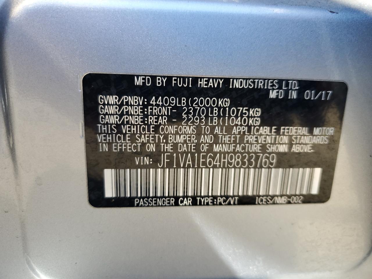 Photo 11 VIN: JF1VA1E64H9833769 - SUBARU WRX 