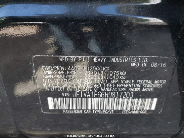 Photo 8 VIN: JF1VA1E66H9817203 - SUBARU WRX 