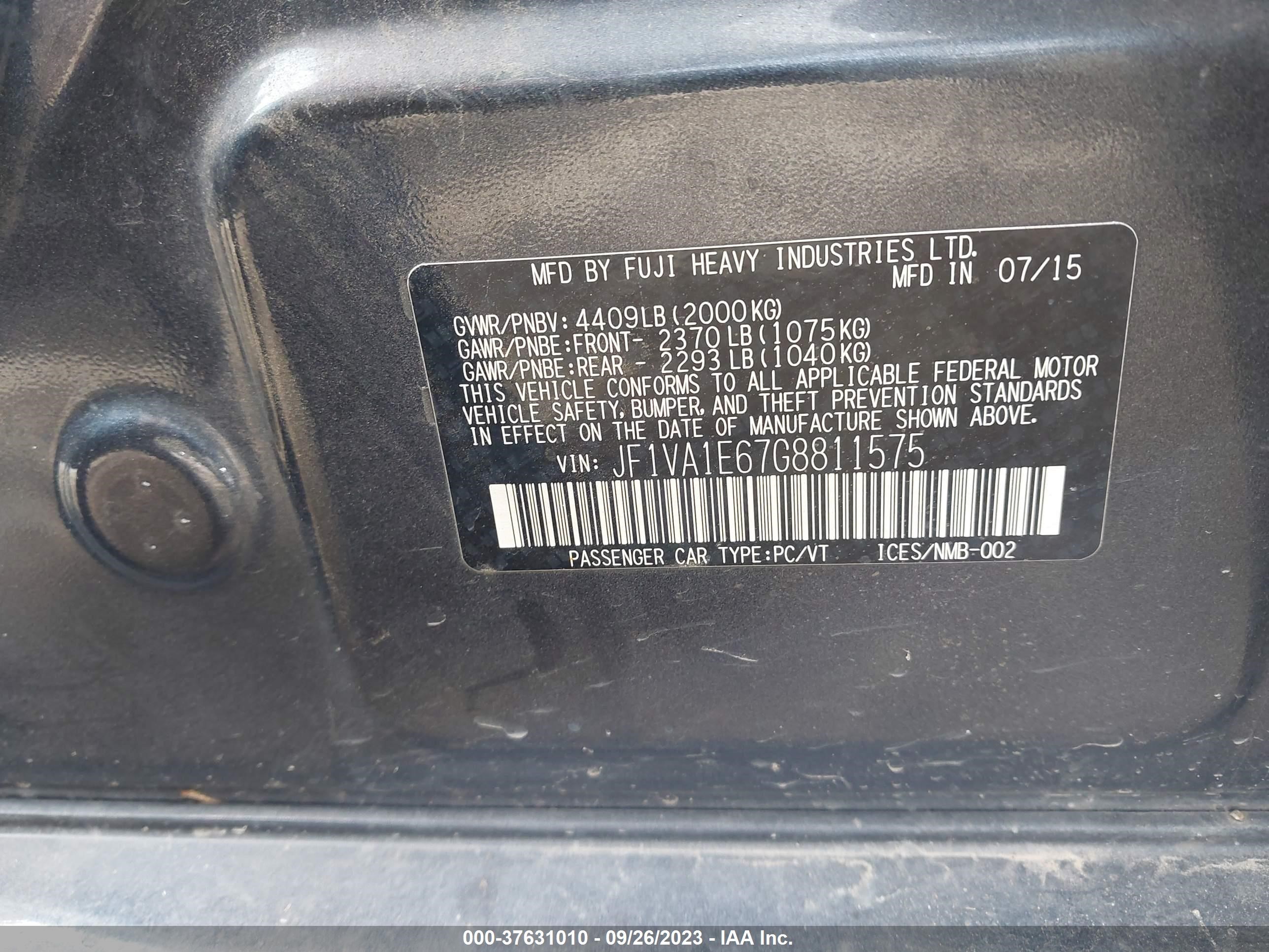 Photo 8 VIN: JF1VA1E67G8811575 - SUBARU WRX 