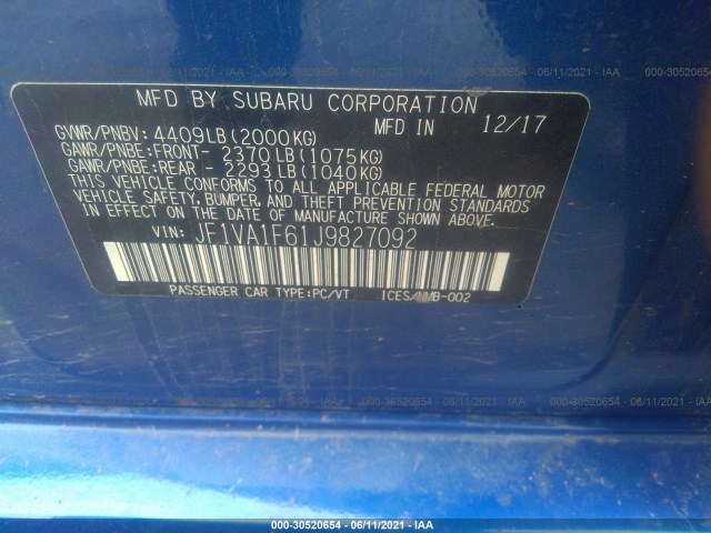 Photo 8 VIN: JF1VA1F61J9827092 - SUBARU WRX 