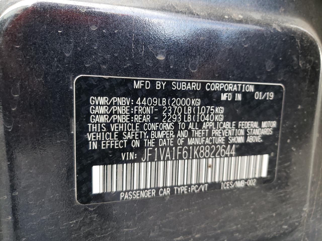 Photo 12 VIN: JF1VA1F61K8822644 - SUBARU WRX 