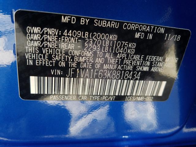 Photo 9 VIN: JF1VA1F63K8818434 - SUBARU WRX PREMIU 