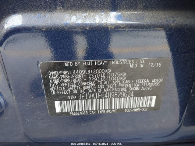 Photo 8 VIN: JF1VA1F64H9829624 - SUBARU WRX 