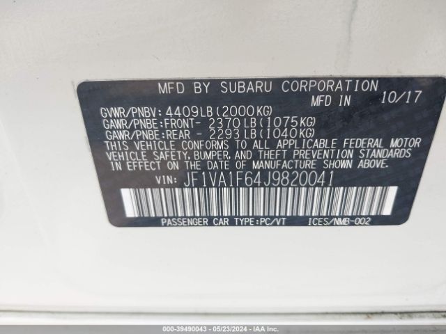 Photo 8 VIN: JF1VA1F64J9820041 - SUBARU WRX 