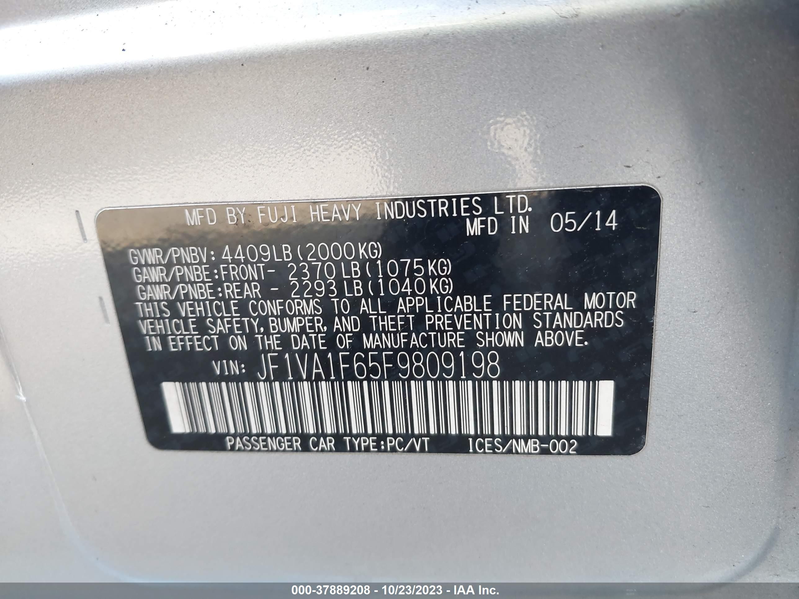 Photo 8 VIN: JF1VA1F65F9809198 - SUBARU WRX 