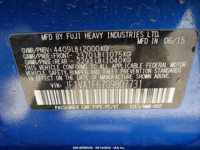 Photo 8 VIN: JF1VA1F67G9807731 - SUBARU WRX 