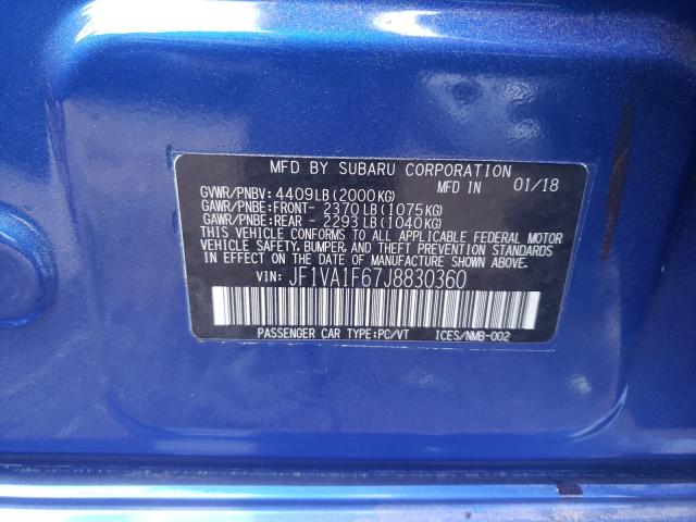 Photo 9 VIN: JF1VA1F67J8830360 - SUBARU WRX LIMITE 