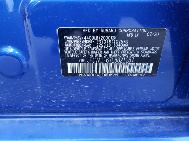 Photo 9 VIN: JF1VA1F67L8821287 - SUBARU WRX PREMIU 