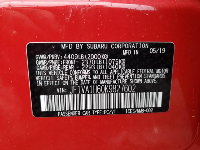 Photo 12 VIN: JF1VA1H60K9827602 - SUBARU WRX LIMITE 