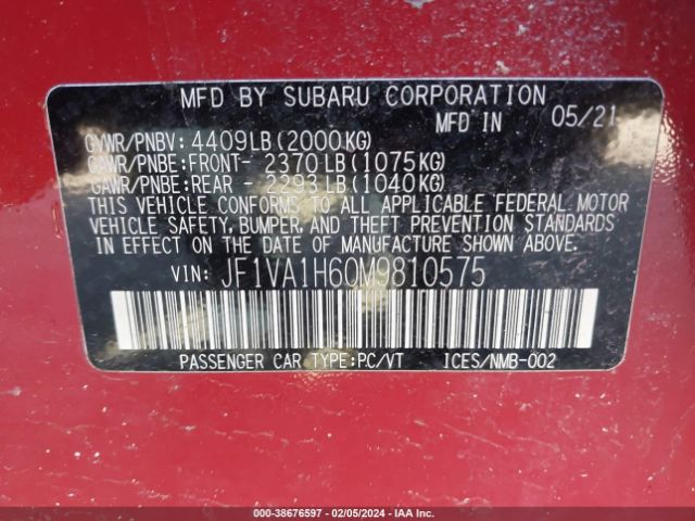 Photo 8 VIN: JF1VA1H60M9810575 - SUBARU WRX 