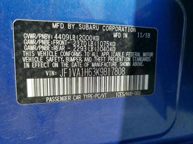 Photo 9 VIN: JF1VA1H63K9817808 - SUBARU WRX LIMITE 