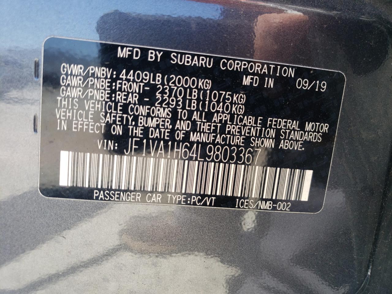 Photo 12 VIN: JF1VA1H64L9803367 - SUBARU WRX 