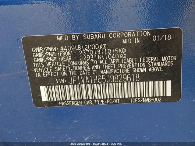 Photo 8 VIN: JF1VA1H65J9829618 - SUBARU WRX 