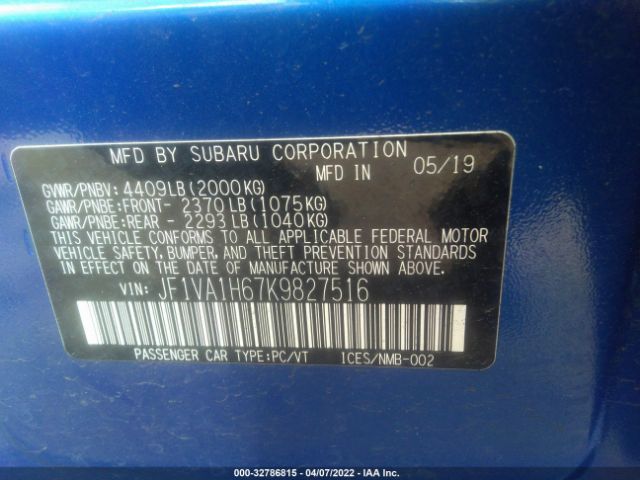 Photo 8 VIN: JF1VA1H67K9827516 - SUBARU WRX 