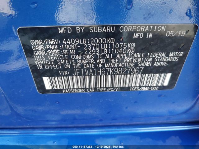 Photo 8 VIN: JF1VA1H67K9827967 - SUBARU WRX 