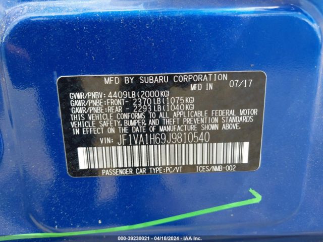 Photo 8 VIN: JF1VA1H69J9810540 - SUBARU WRX 