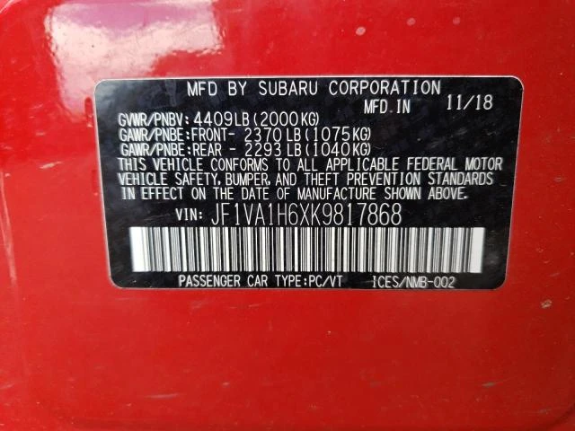 Photo 12 VIN: JF1VA1H6XK9817868 - SUBARU WRX LIMITE 