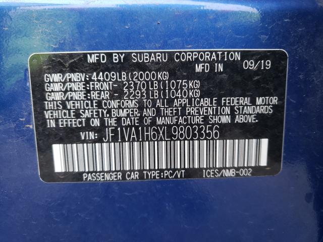 Photo 9 VIN: JF1VA1H6XL9803356 - SUBARU WRX LIMITE 