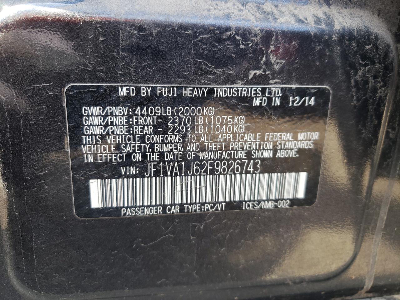 Photo 11 VIN: JF1VA1J62F9826743 - SUBARU WRX 