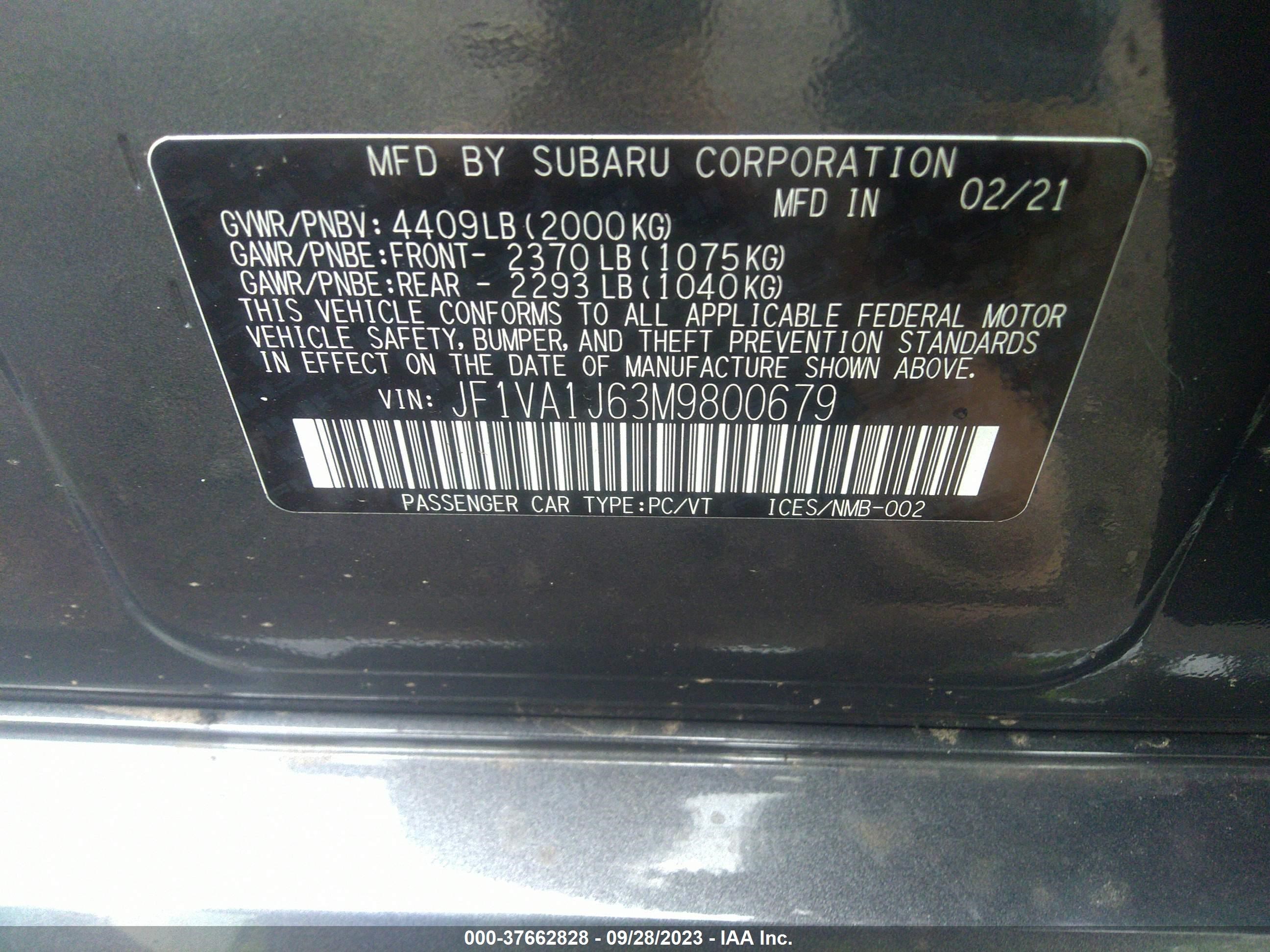 Photo 8 VIN: JF1VA1J63M9800679 - SUBARU WRX 