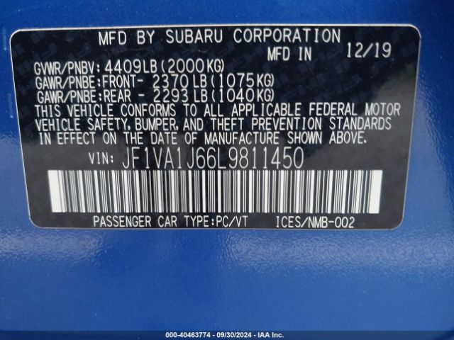 Photo 8 VIN: JF1VA1J66L9811450 - SUBARU WRX 