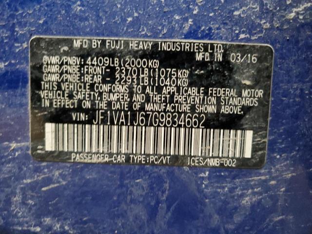 Photo 12 VIN: JF1VA1J67G9834662 - SUBARU WRX 