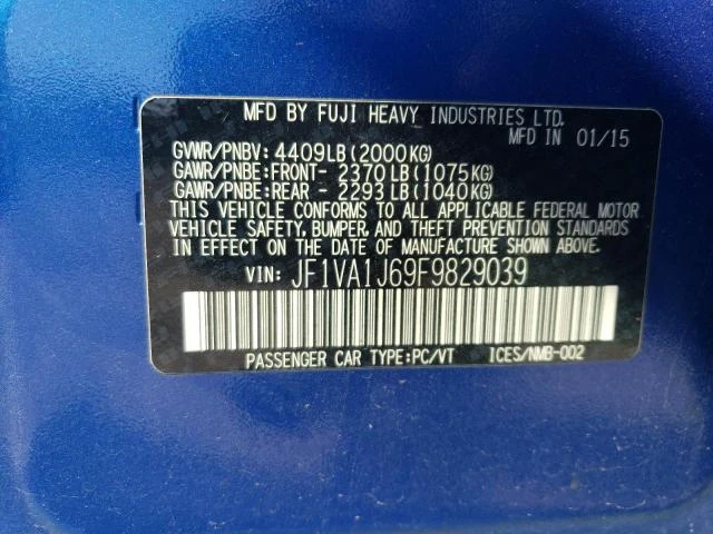 Photo 11 VIN: JF1VA1J69F9829039 - SUBARU WRX LIMITE 